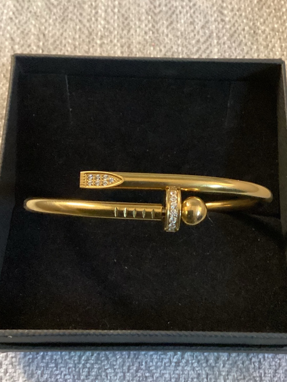 Gold Nail Bangle Bracelet with Pavé Crystals